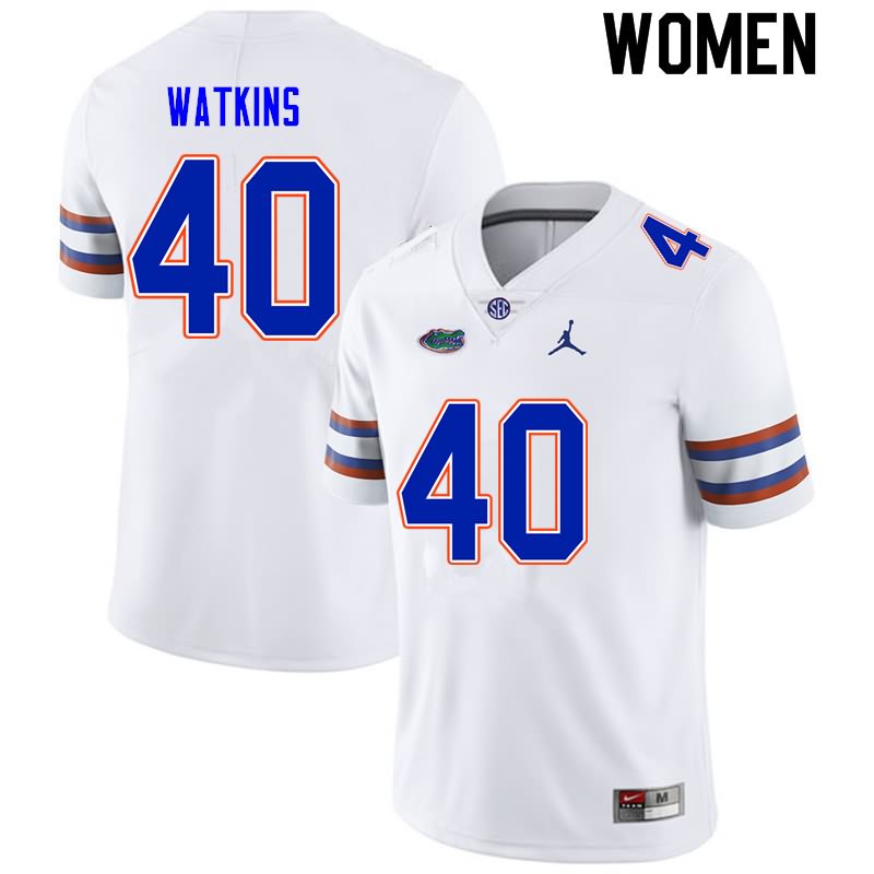 NCAA Florida Gators Jacob Watkins Women's #40 Nike White Stitched Authentic College Football Jersey VGE2664FN